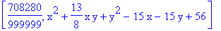 [708280/999999, x^2+13/8*x*y+y^2-15*x-15*y+56]